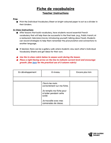 Ma propre fiche de vocabulaire