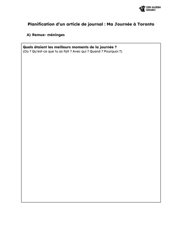 Planifier un article de journal - Fiche élève