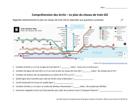 Carte du réseau de train Go - une activité de compréhension de l'oral et une autre de compréhension des écrits