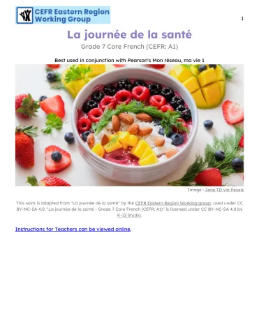 Running a Health Day Celebration for Your Class - La journée de la santé (Grade 7 Core French, A1)