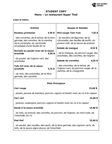 Navigating menus : restaurant thaï