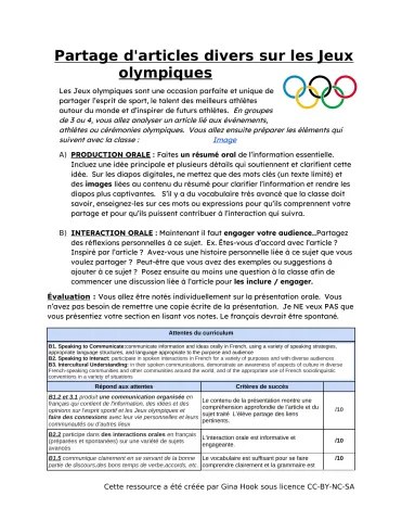 Partage d'articles divers sur les Jeux olympiques (Production et interaction orale)
