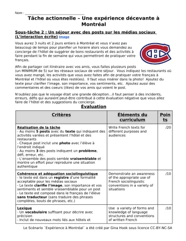 Scénario actionnel Une expérience décevante à Montréal - Sous-tâche 2